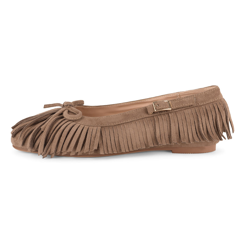Square Toe Bow Fringe Ballet Flats