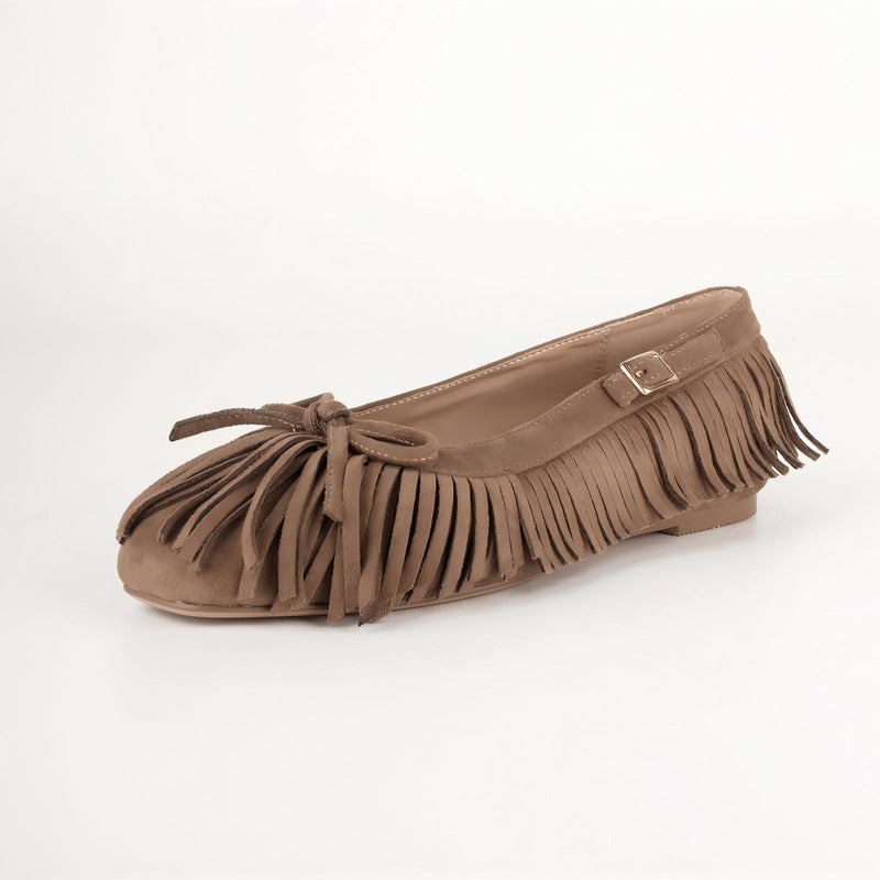 Square Toe Bow Fringe Ballet Flats