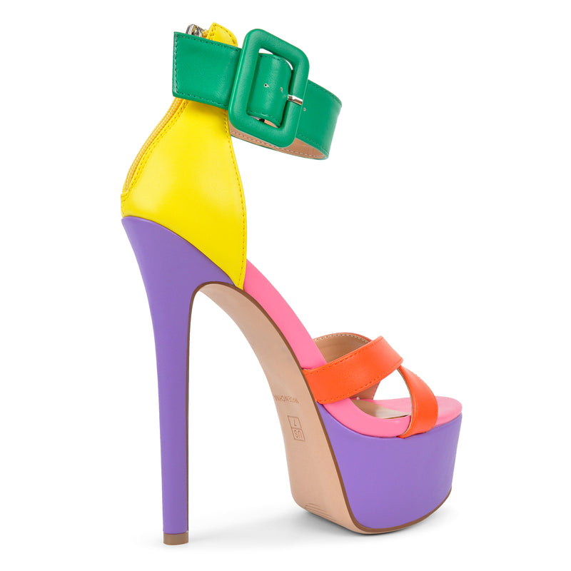 Multicolor Platform Ankle Strap Stiletto Sandals – Onlymaker