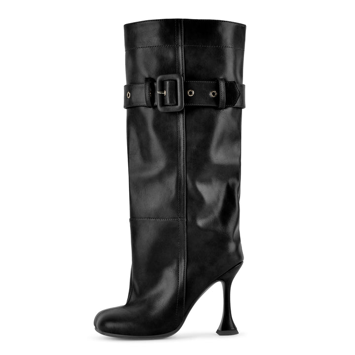 Square Toe Buckle Strap Knee High Boots – Onlymaker