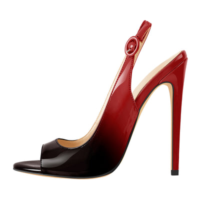 Black Red Gradient Open Toe High Heels Slingback Sandals