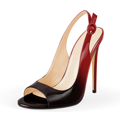 Black Red Gradient Open Toe High Heels Slingback Sandals