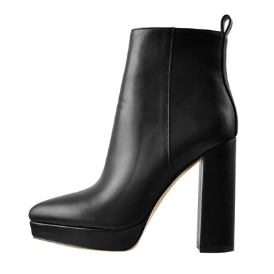 Pointed Toe Chunky Heel Ankle Boots