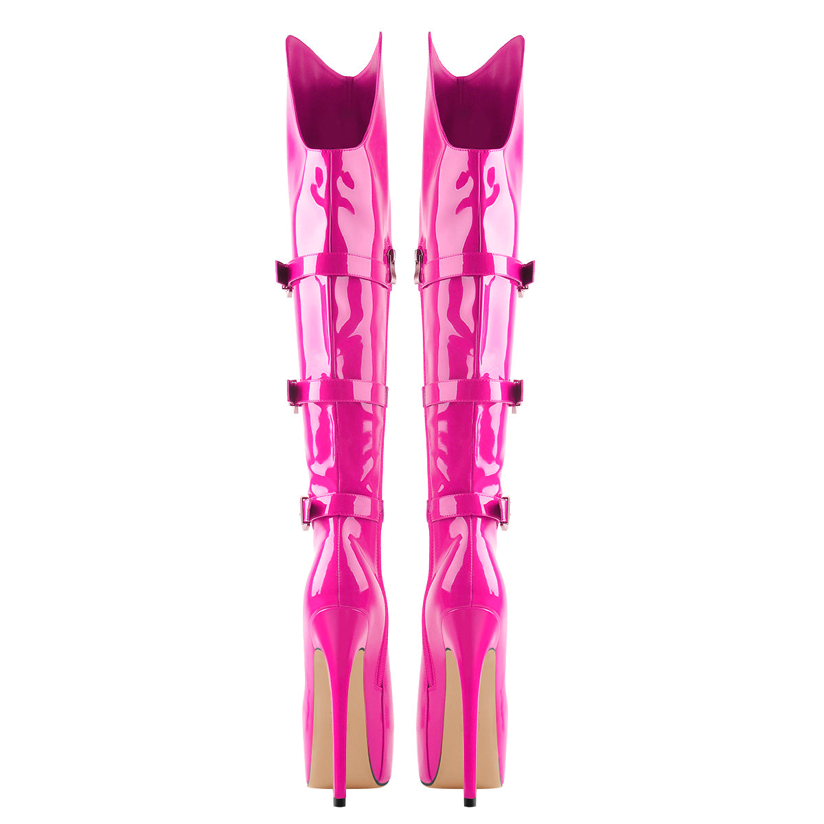 Round Toe Platform Knee High Heel Rose Red Boots – Onlymaker