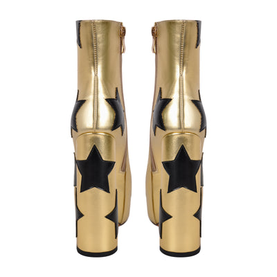 Platform Round Toe Chunky Heel Silver Star Boots