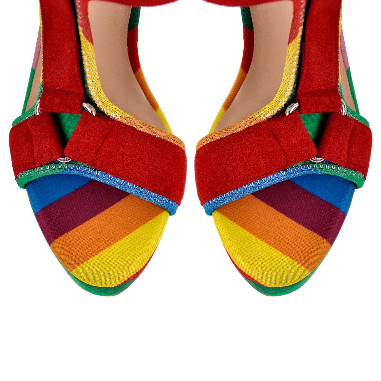 Canvas Rainbow Ankle Strap Chunky Heel Sandals Onlymaker