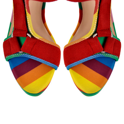 Canvas Rainbow Ankle Strap Chunky Heel Sandals