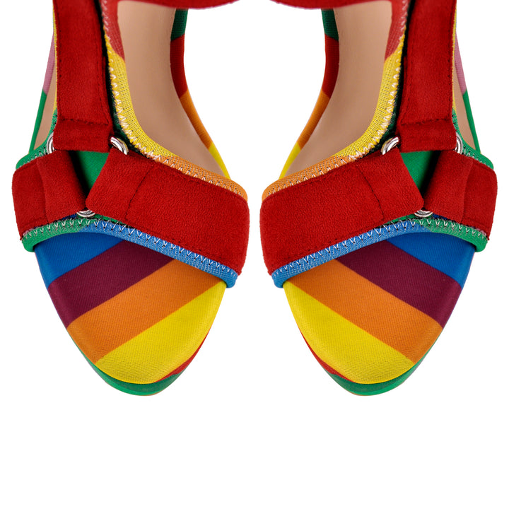 Canvas Rainbow Ankle Strap Chunky Heel Sandals – Onlymaker
