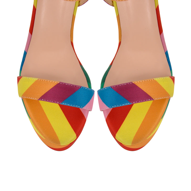 Rainbow Buckle Strap Chunky Heel Sandals