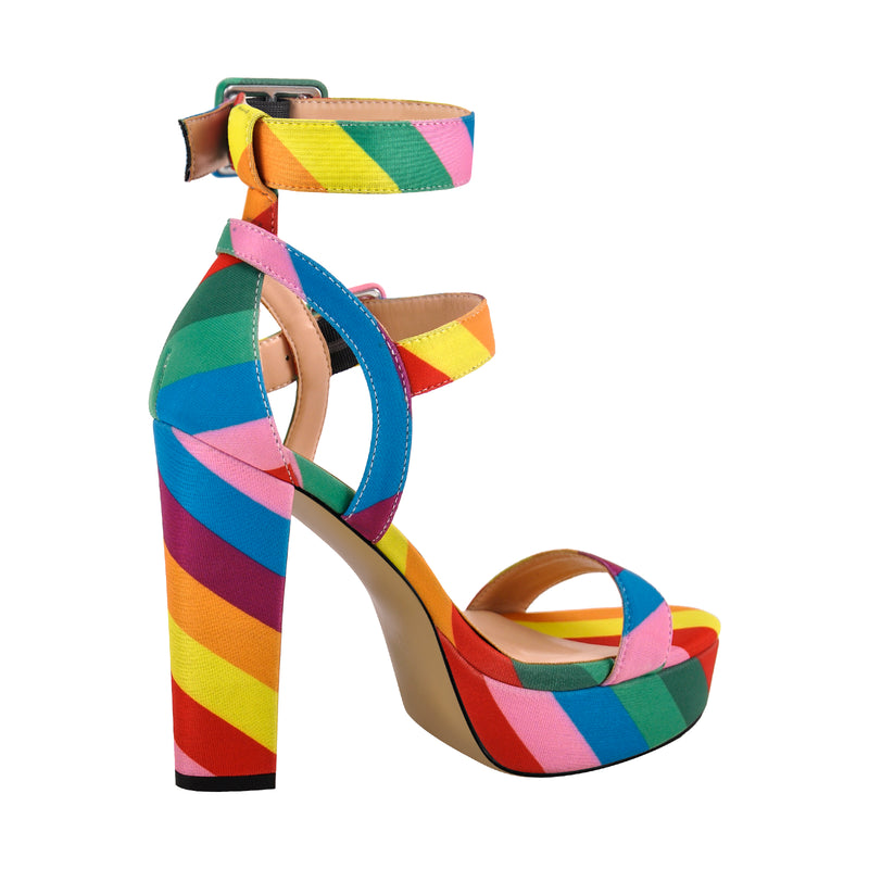 Rainbow Buckle Strap Chunky Heel Sandals
