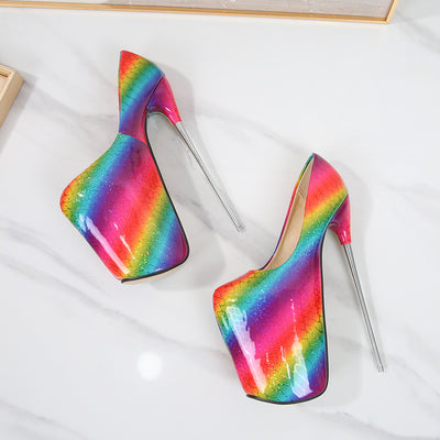 Rainbow Patent Leather Pointed Toe Stiletto Pumps
