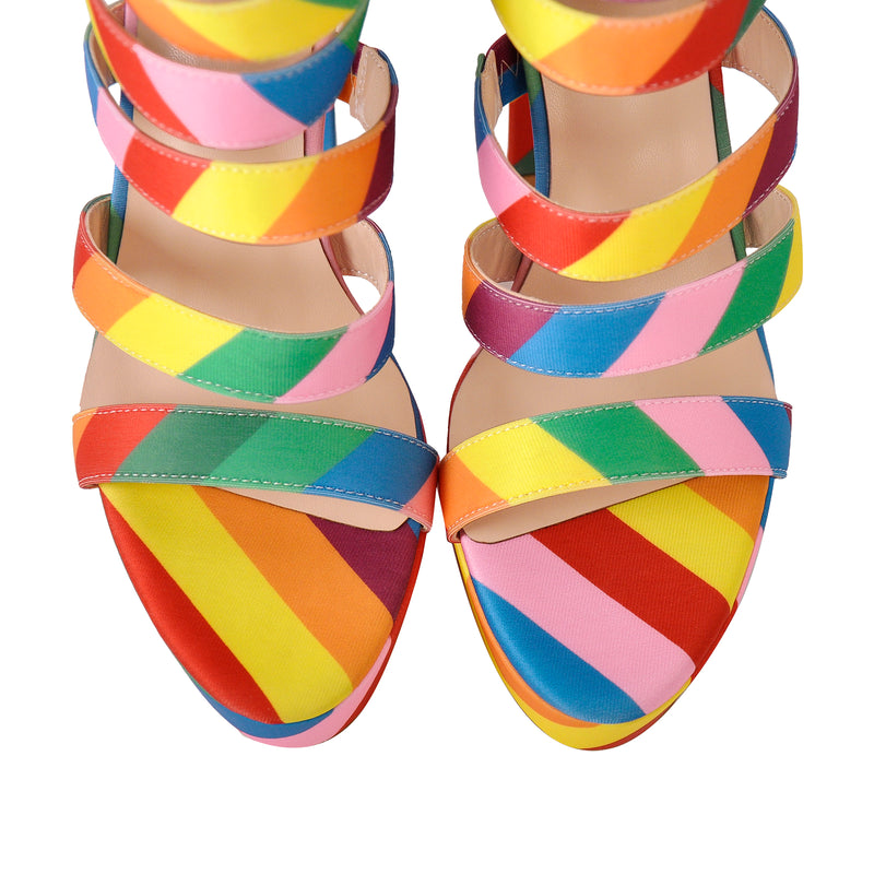 Platform Chunky Heel Rainbow Straps Sandals Onlymaker