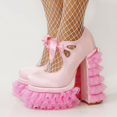 Lace Mesh Platform Mary Jane High Heels