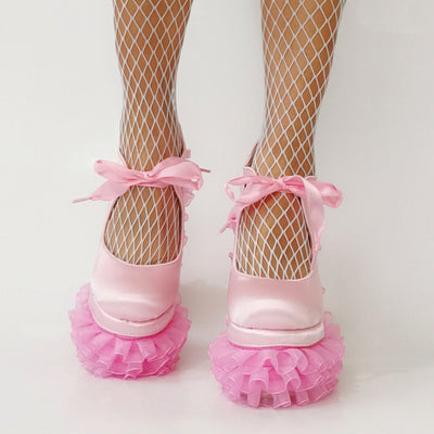 Lace Mesh Platform Mary Jane High Heels