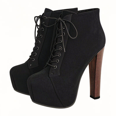 Blue Suede Platform Chunky Heel Ankle Boots