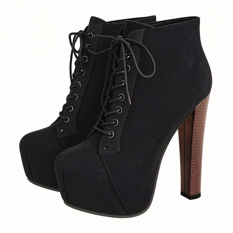 Blue Suede Platform Chunky Heel Ankle Boots