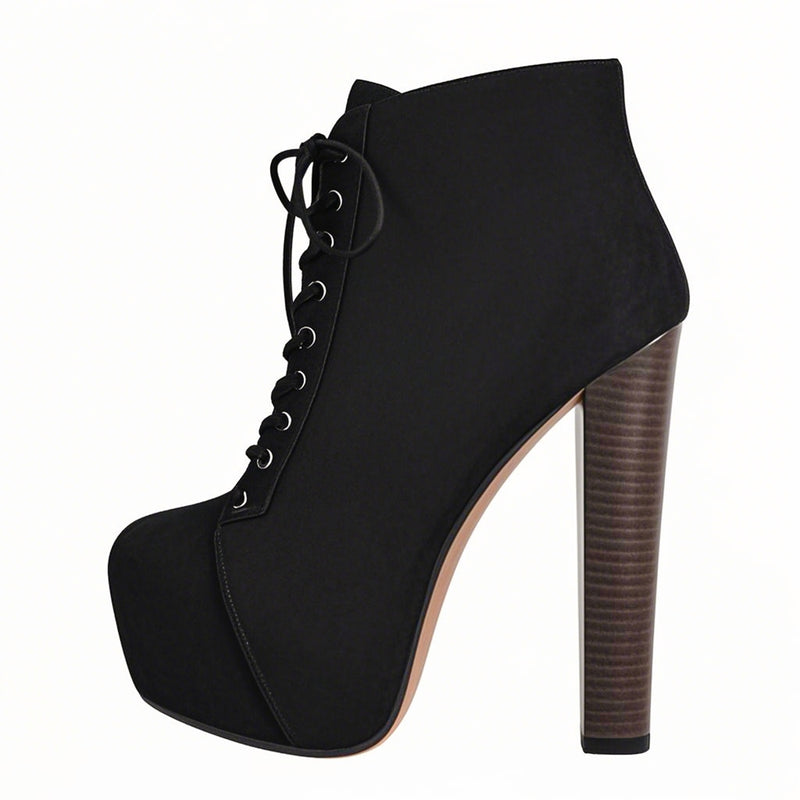 Blue Suede Platform Chunky Heel Ankle Boots