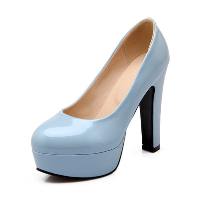 Round Toe Platform Patent Leather Pumps