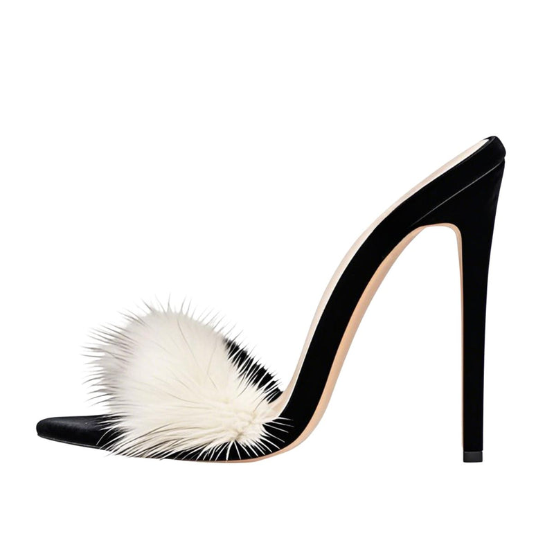 White Fur Velvet High Heel Mules