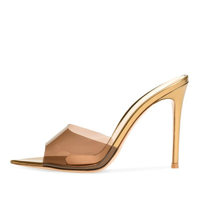 Pointed Toe Clear Stiletto Sandals Mules