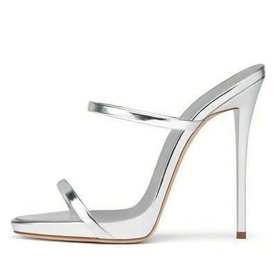 Round Toe Slip On High Heel Sandals Mules
