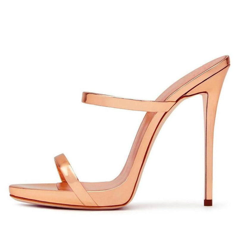 Round Toe Slip On High Heel Sandals Mules