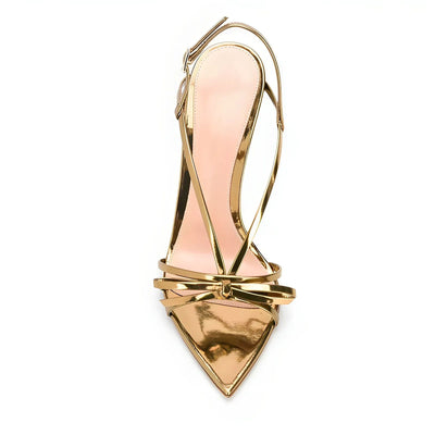 Pointed Toe Bow Slingback Stiletto Sandals