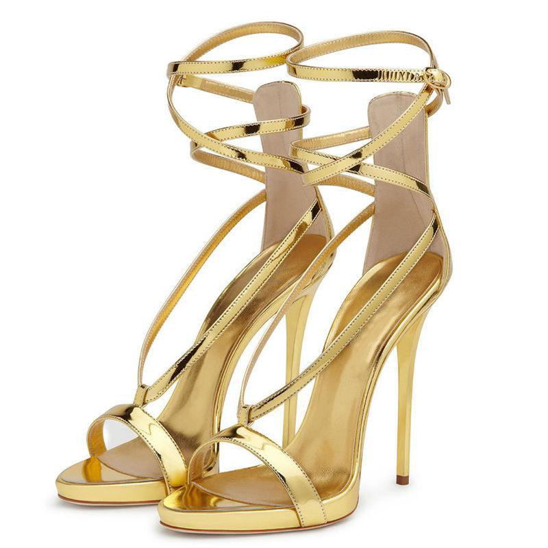 Round Toe Ankle Strap High Heel Sandals