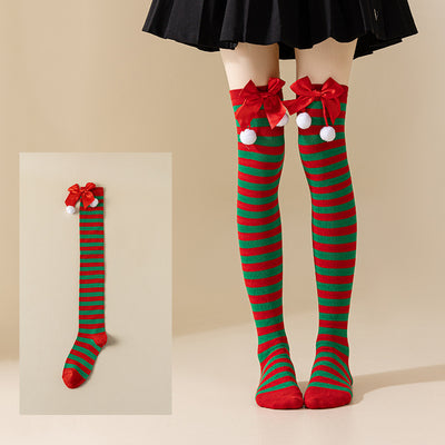 Christmas Fuzzball Over The Knee Socks