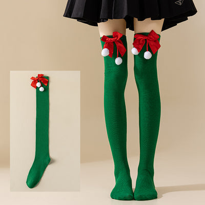 Christmas Fuzzball Over The Knee Socks