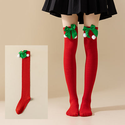 Christmas Fuzzball Over The Knee Socks