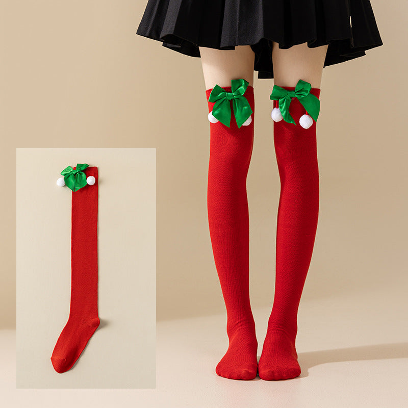 Christmas Fuzzball Over The Knee Socks