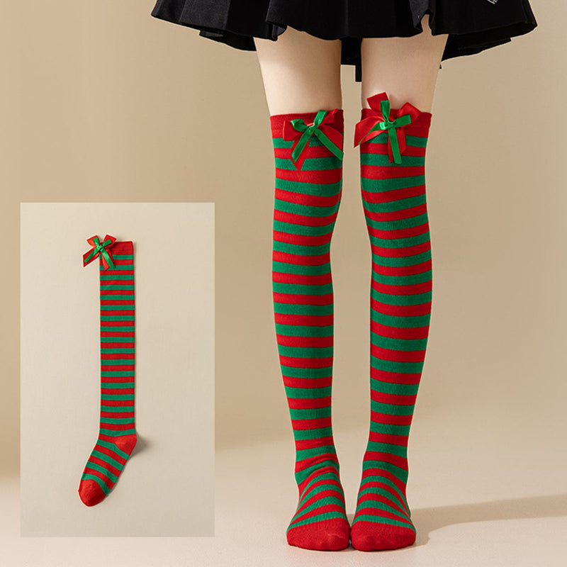 Christmas Fuzzball Over The Knee Socks