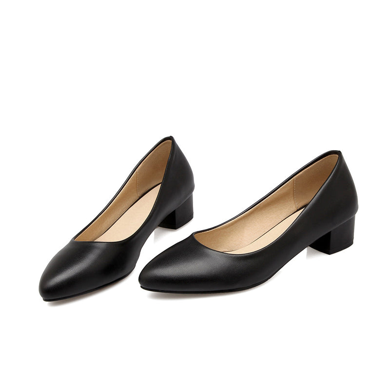 Pointed Toe Chunky Heel Basic Pumps