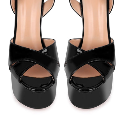 Black Platform Chunky Heel Ankle Strap Sandals