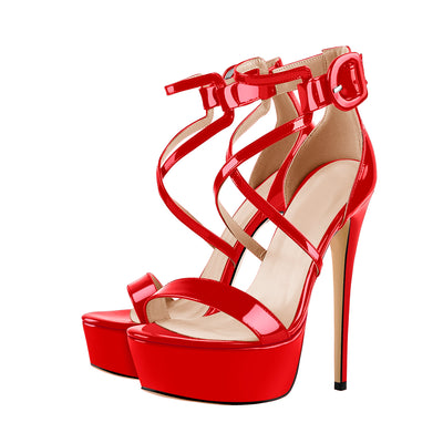 Patent Leather Platform Cross-tied Stiletto Sandals