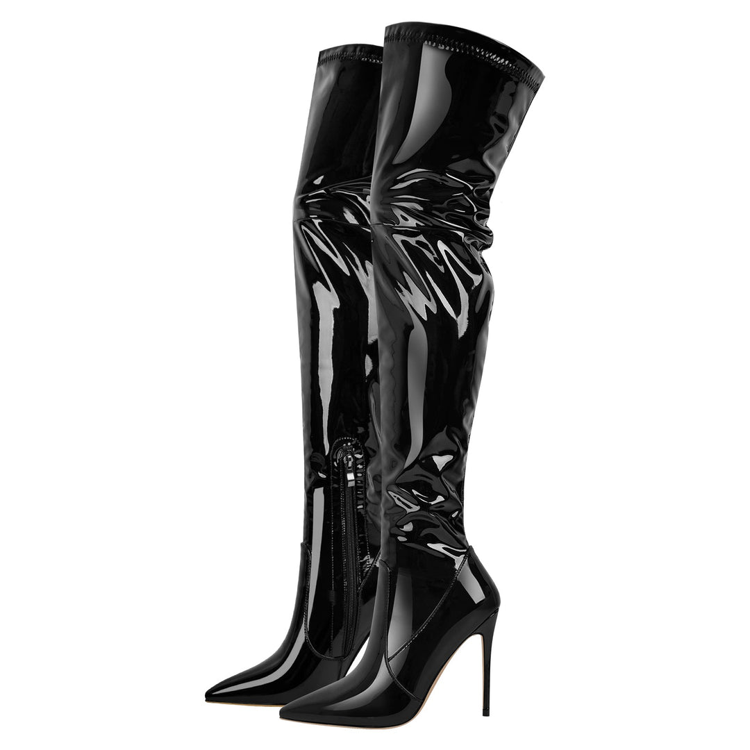 Onlymaker Boots Stretch Over The Knee High Boots Black / Patent Leather / US6, image size:1080x1080