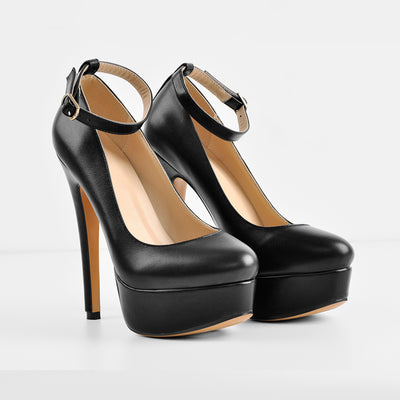 Round Toe Platform Ankle Strap High Heels