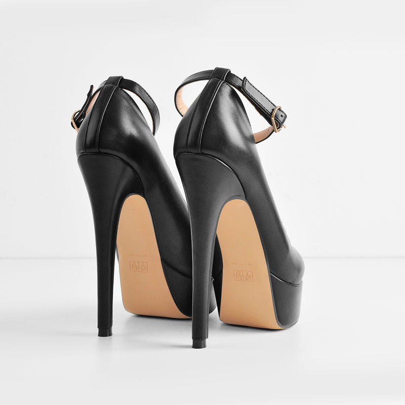 Round Toe Platform Ankle Strap High Heels