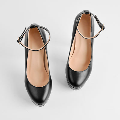 Round Toe Platform Ankle Strap High Heels