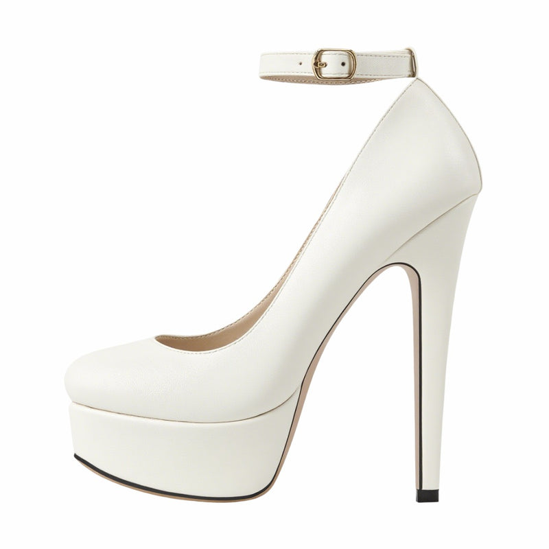 Round Toe Platform Ankle Strap High Heels