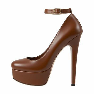 Round Toe Platform Ankle Strap High Heels