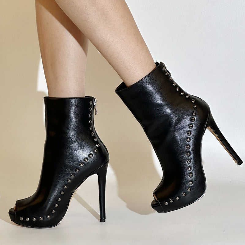 Peep Toe Platform Stiletto High Heel Rivet Ankle Boots – Onlymaker