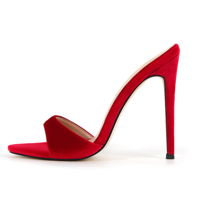Pointed Toe Velvet High Heels Mules