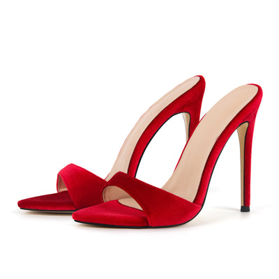Pointed Toe Velvet High Heels Mules