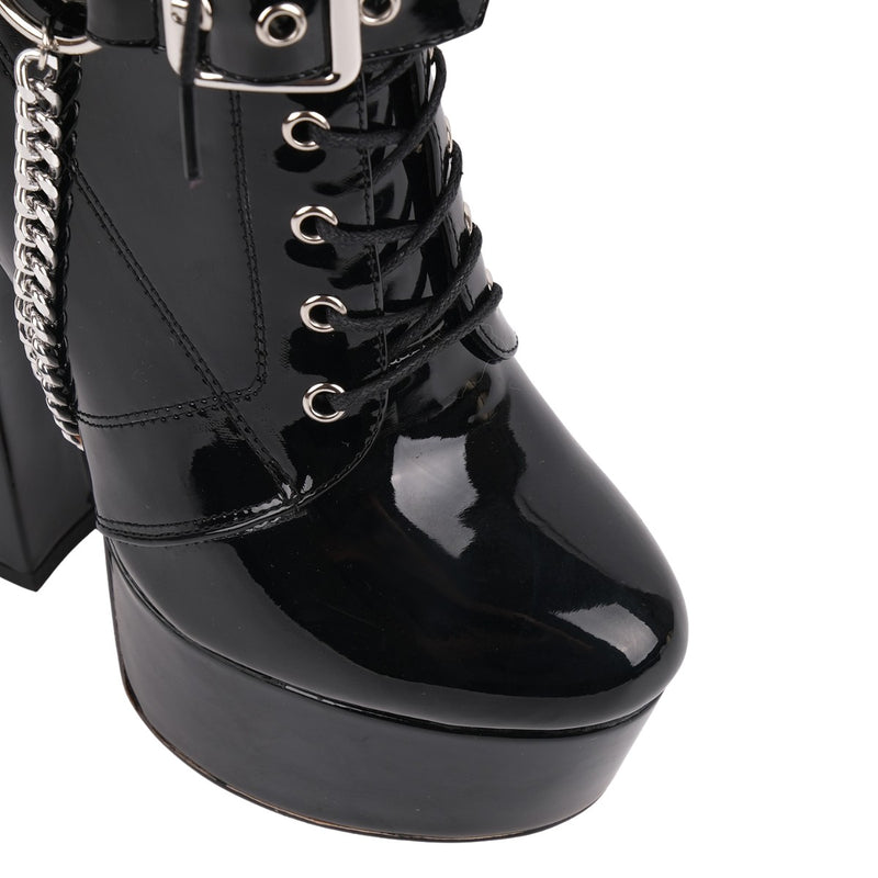 Platform Rivet Buckle Metal Chain Lace-up Ankle Boots