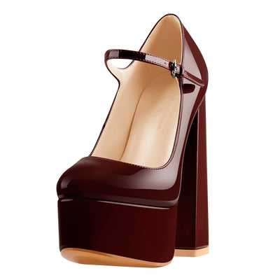Platform Round Toe Chunky Square High Heels Pumps