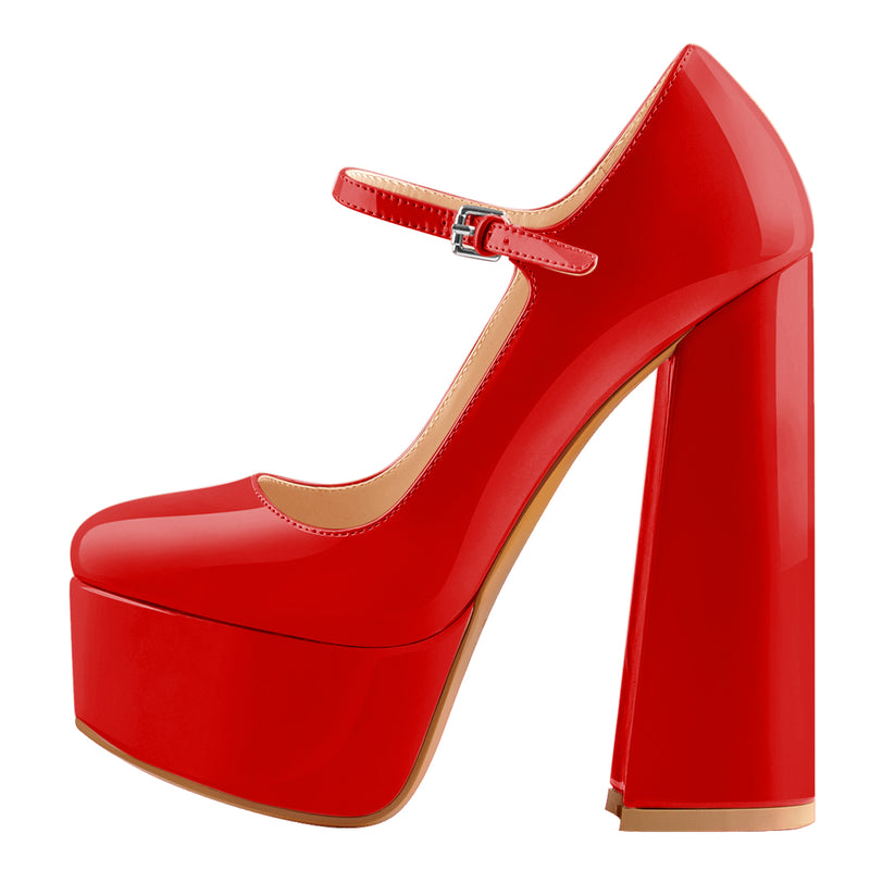 Platform Round Toe Chunky Square High Heels Pumps