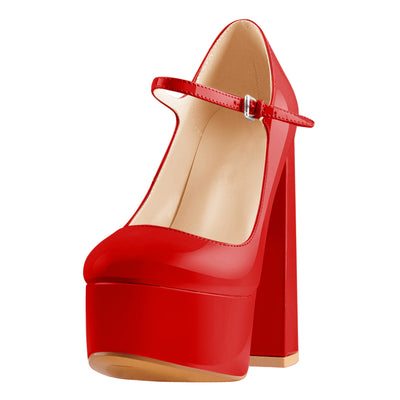 Platform Round Toe Chunky Square High Heels Pumps