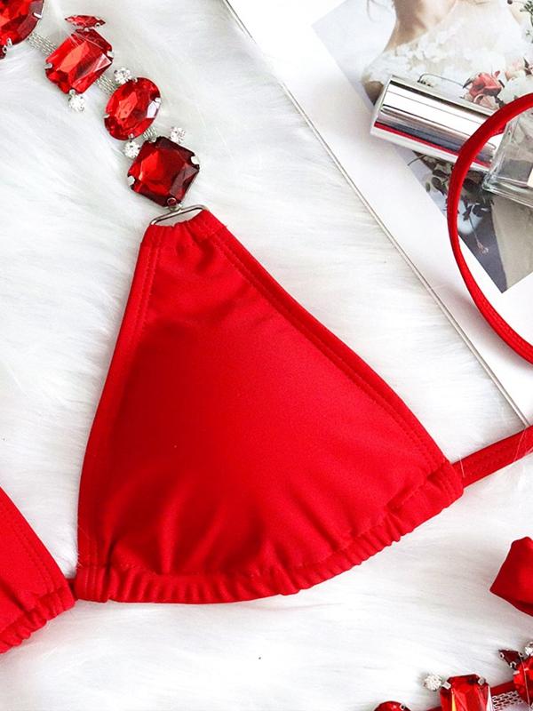Red Rhinestone Bikini